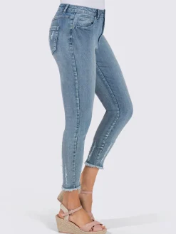 Jeans|Pantalons<Jean 7/8 effet « destroy » tendance