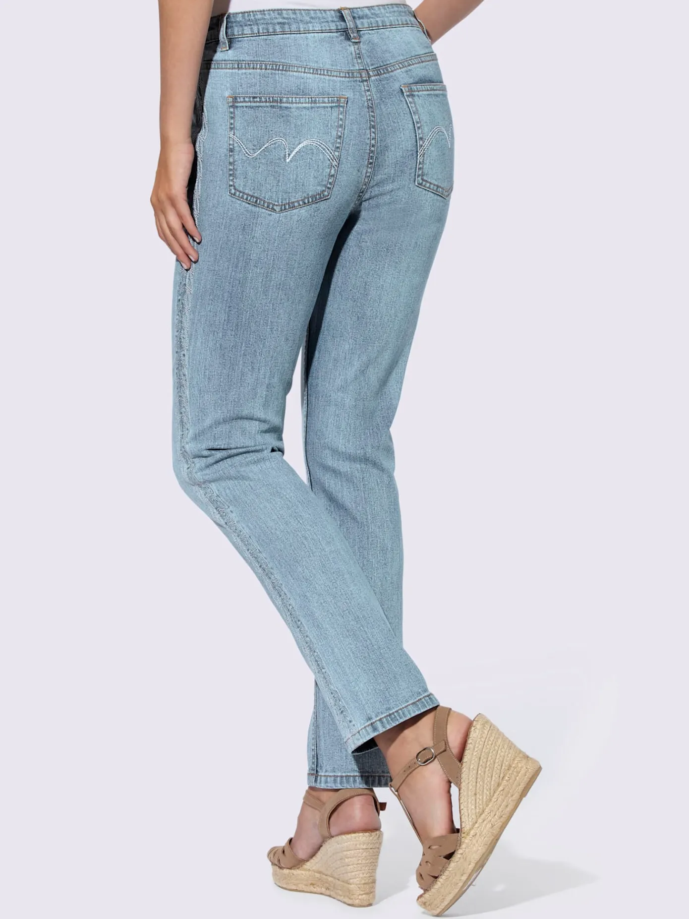Linea Tesini Jeans|Pantalons<Jean 5 poches broderie le long des coutures latérales