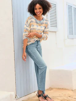Linea Tesini Jeans|Pantalons<Jean 5 poches broderie le long des coutures latérales