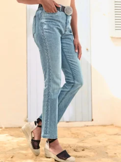 Linea Tesini Jeans|Pantalons<Jean 5 poches broderie le long des coutures latérales