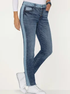 Mandarin Jeans|Pantalons<Jean 5 poches rayures latérales contrastantes