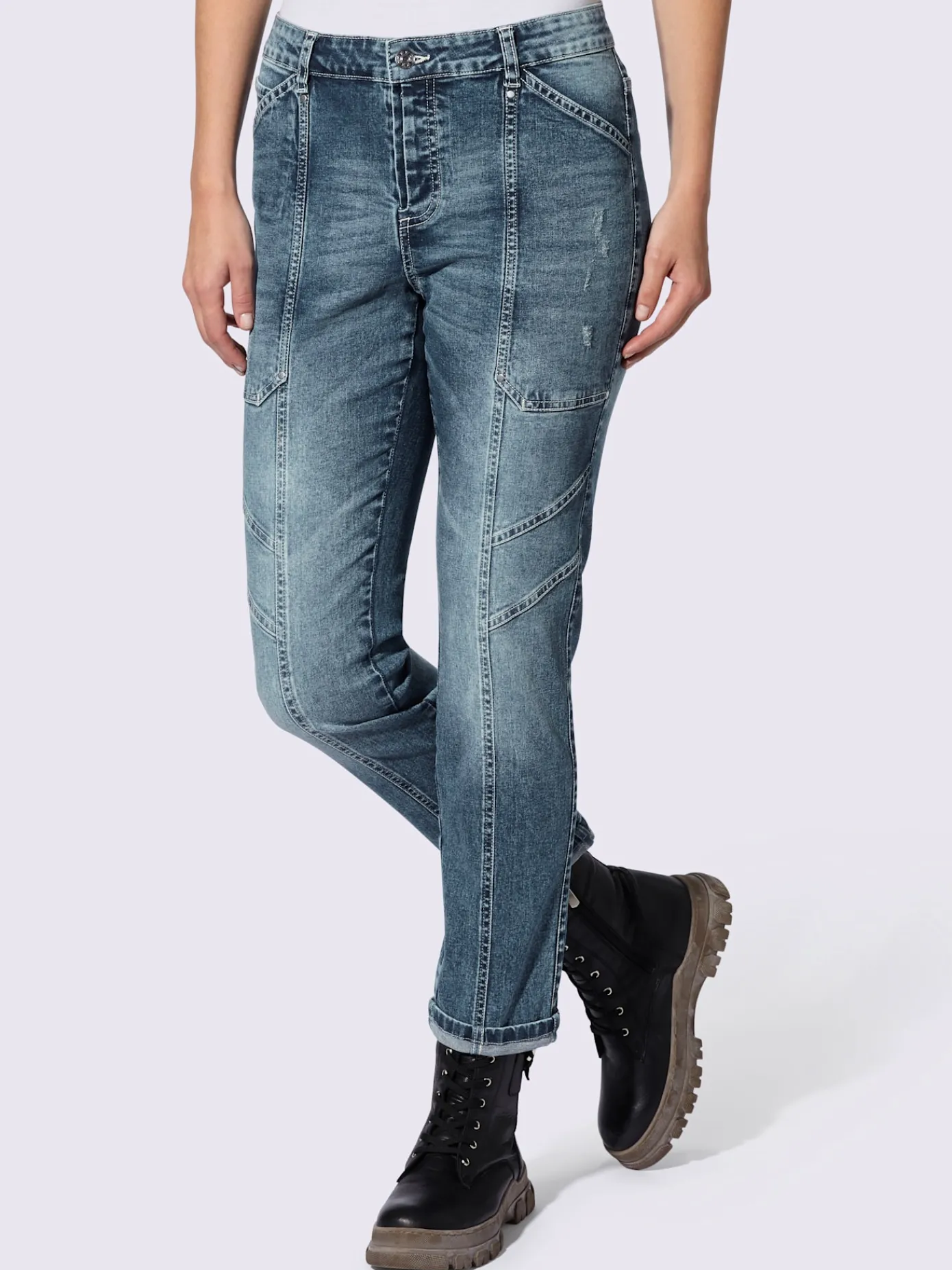 Mandarin Jeans|Pantalons<Jean boyfriend poches plaquées