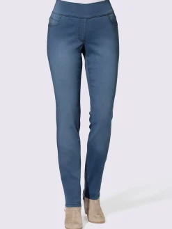 Pantalons<Jean femme 5 poches large ceinture élastique coupe slim