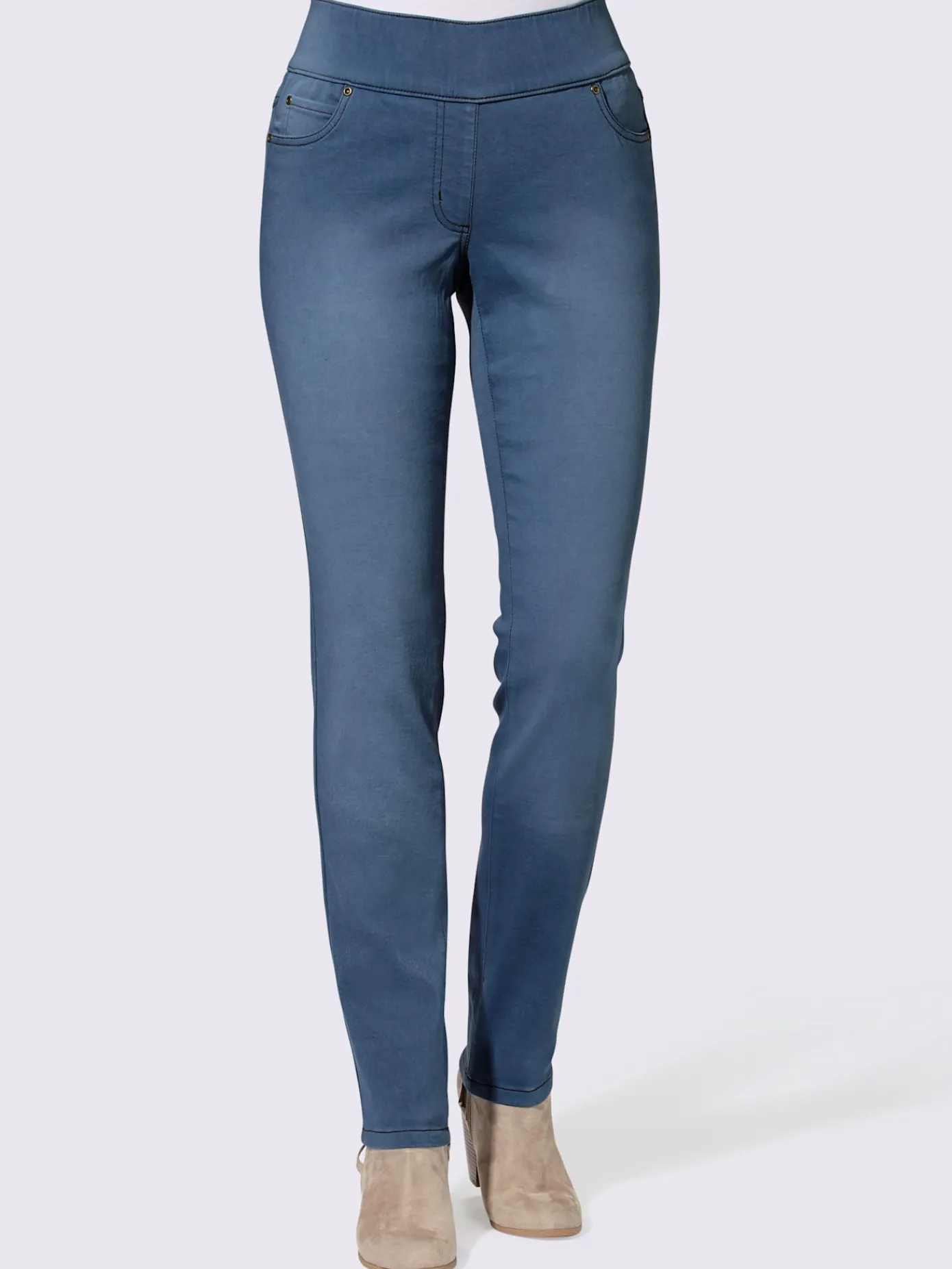 Pantalons<Jean femme 5 poches large ceinture élastique coupe slim