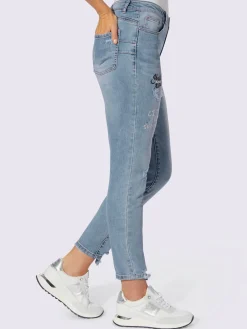 Mandarin Jeans|Pantalons<Jean inscription avec petites pierres brillantes fantaisie