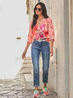 Mandarin Jeans|Pantalons<Jean petites pierres fantaisie