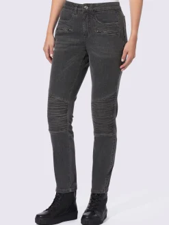 Mandarin Jeans|Pantalons<Jean style motard tendance