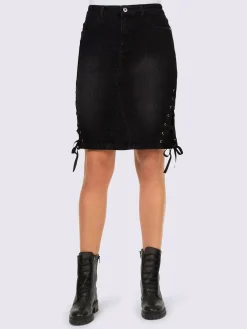 Mandarin Jupes<Jupe en jean lacets sur les côtés