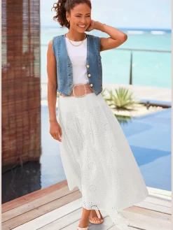 Buffalo Jupes<Jupe longue jupe d'été avec broderie ajourée