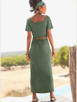 Buffalo Jupes<Jupe midi bords côtes intégrés avec élastique au dos