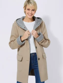 Collection L Vestes|Manteaux<Manteau imitation laine poches plaquées à rabat avec capuche