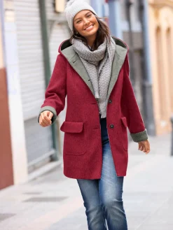 Collection L Manteaux|Vestes<Manteau imitation laine poches plaquées à rabat avec capuche