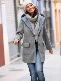 Collection L Manteaux|Vestes<Manteau imitation laine poches plaquées à rabat avec capuche