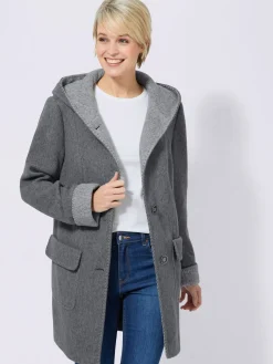 Collection L Vestes|Manteaux<Manteau imitation laine poches plaquées à rabat avec capuche