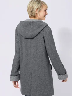 Collection L Vestes|Manteaux<Manteau imitation laine poches plaquées à rabat avec capuche