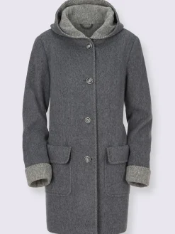 Collection L Vestes|Manteaux<Manteau imitation laine poches plaquées à rabat avec capuche