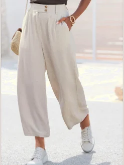 LASCANA Pantalons<Pantalon avec plis de ceinture pantalon tissé avec deux boutons aux bords-côtes