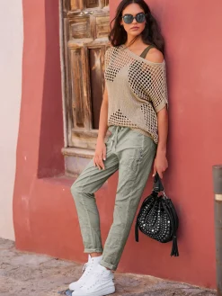 Mandarin Pantalons<Pantalon délavage « oil dyed » tendance