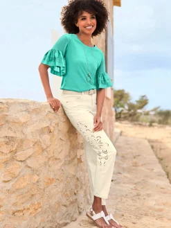 Linea Tesini Pantalons<Pantalon empiècement en dentelle transparent sur les côtés