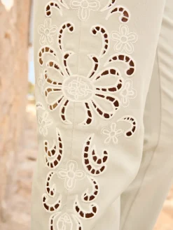Linea Tesini Pantalons<Pantalon empiècement en dentelle transparent sur les côtés
