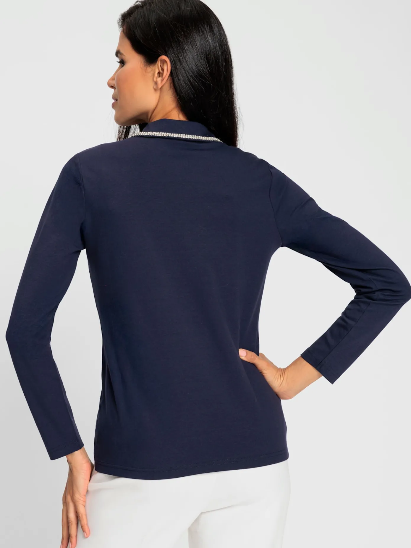 Ashley Brooke T-Shirts<Polo à manches longues pierres fantaisie sur le col