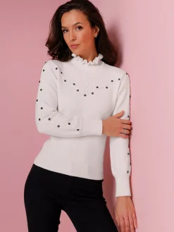 CREATION L PREMIUM Pulls<Pull à col montant superbe mélange de matières