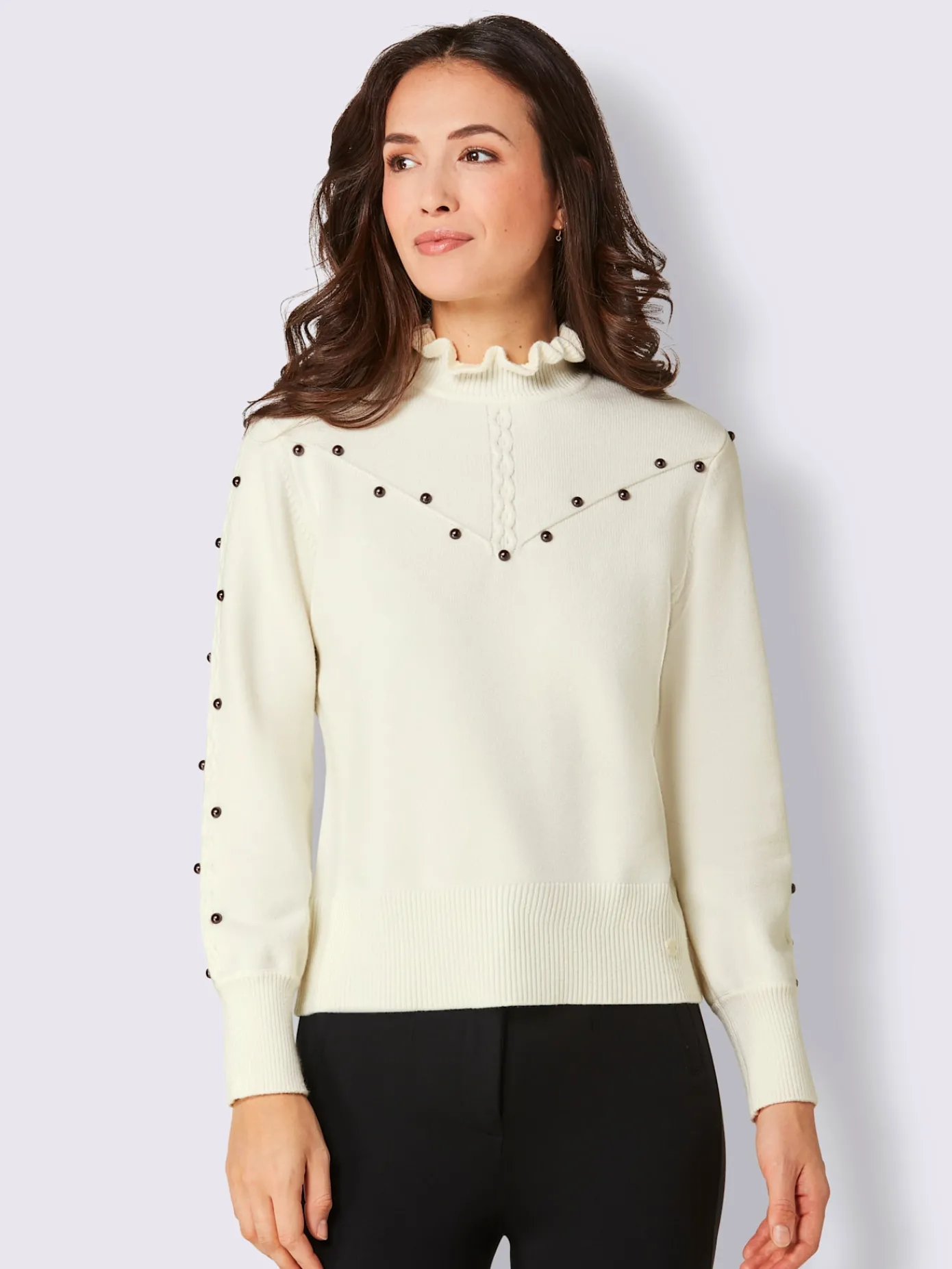 CREATION L PREMIUM Pulls<Pull à col montant superbe mélange de matières