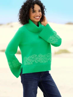 Linea Tesini Pulls<Pull à col roulé superbe broderie florale