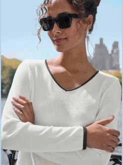 Vivance Pulls<Pull à encolure en v encolure en v avec bord contrasté