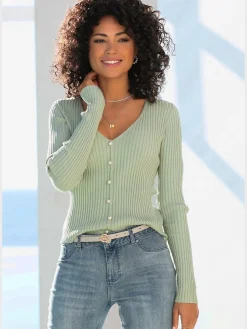 LASCANA Pulls<Pull à encolure en v pull affinant avec patte de boutonnage