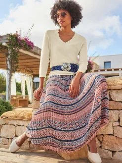 Linea Tesini Pulls<Pull à encolure en v volants à l'encolure