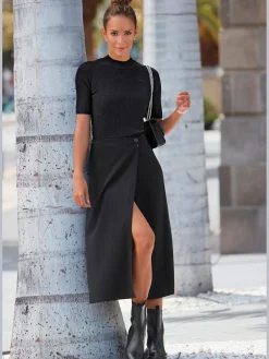 LASCANA Pulls<Pull à manches courtes petit col montant