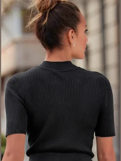 LASCANA Pulls<Pull à manches courtes petit col montant