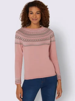 Pulls<Pull au motif norvégien en jacquard col rond avec bordure ondulée
