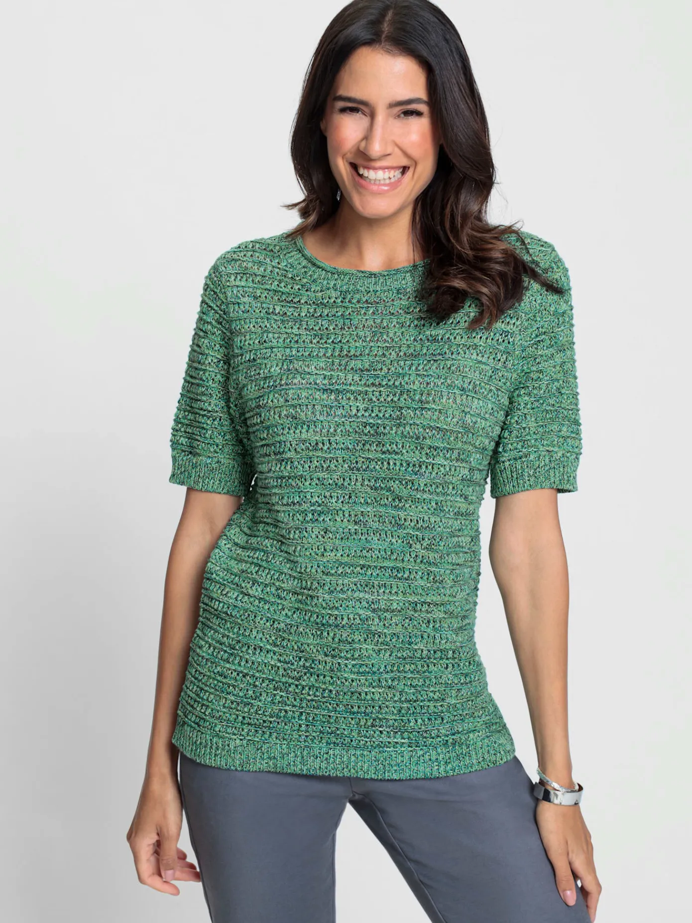 Pulls<Pull en coton motif tricoté décoratif