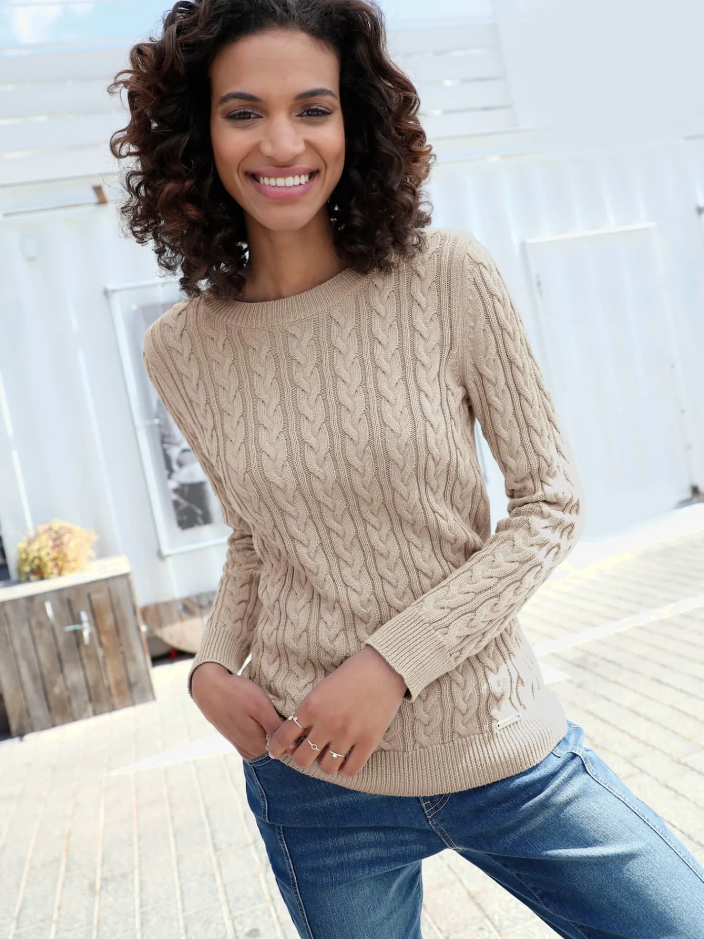 Collection L Pulls<Pull en coton torsadé avec finitions côtelées