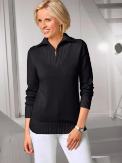 Collection L Pulls<Pull en maille côtelée col montant à glissière