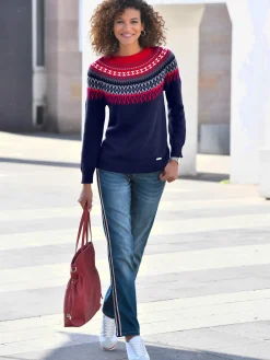 Collection L Pulls<Pull en pur coton motif norvégien en jacquard col rond