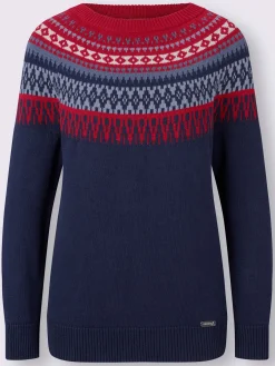 Collection L Pulls<Pull en pur coton motif norvégien en jacquard col rond