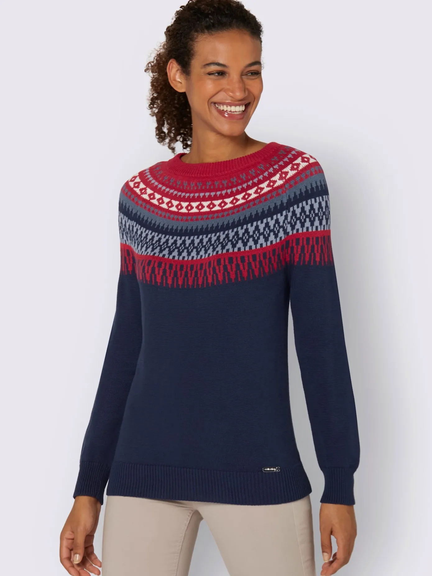 Collection L Pulls<Pull en pur coton motif norvégien en jacquard col rond