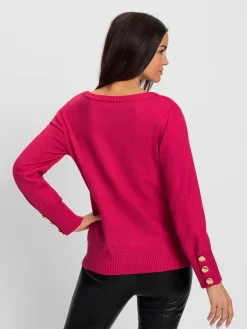 Ashley Brooke Pulls<Pull en tricot fin boutons décoratifs couleur or aux finitions côtelées