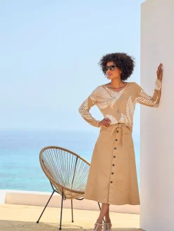 Linea Tesini Pulls<Pull en tricot fin joli imprimé feuilles