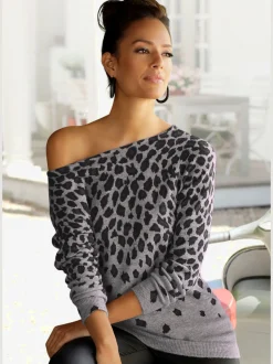 LASCANA Pulls<Pull en tricot pull à encolure ronde, imprimé animal