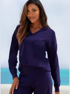 LASCANA Pulls<Pull en tricot sweat à capuche en tricot avec encolure en v