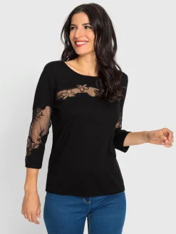 Ashley Brooke Pulls<Pull encolure ronde empiècements brodés transparents