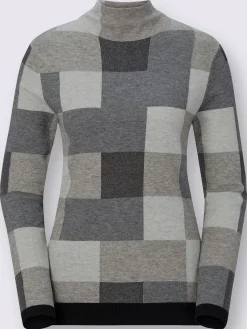 Pulls<Pull femme à carreaux intarsia col montant