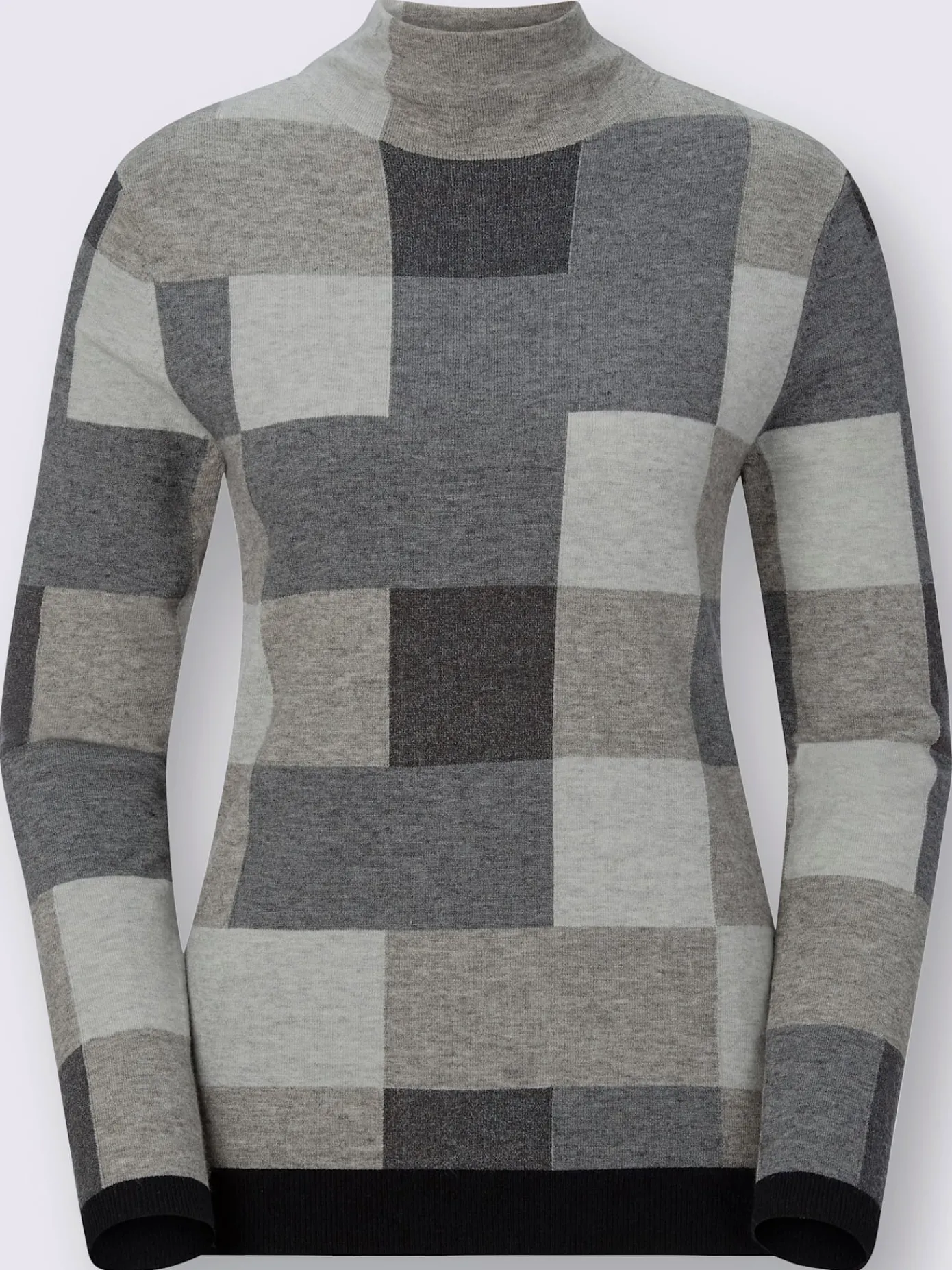 Pulls<Pull femme à carreaux intarsia col montant