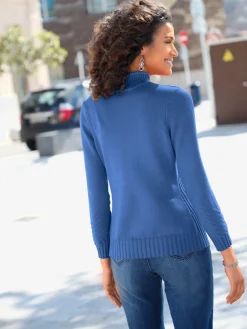 Collection L Pulls<Pull femme col montant côtelé petite fente devant