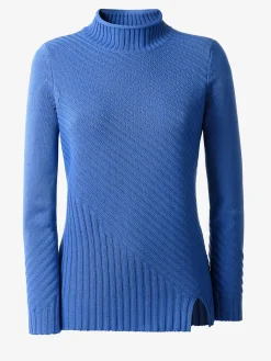 Collection L Pulls<Pull femme col montant côtelé petite fente devant