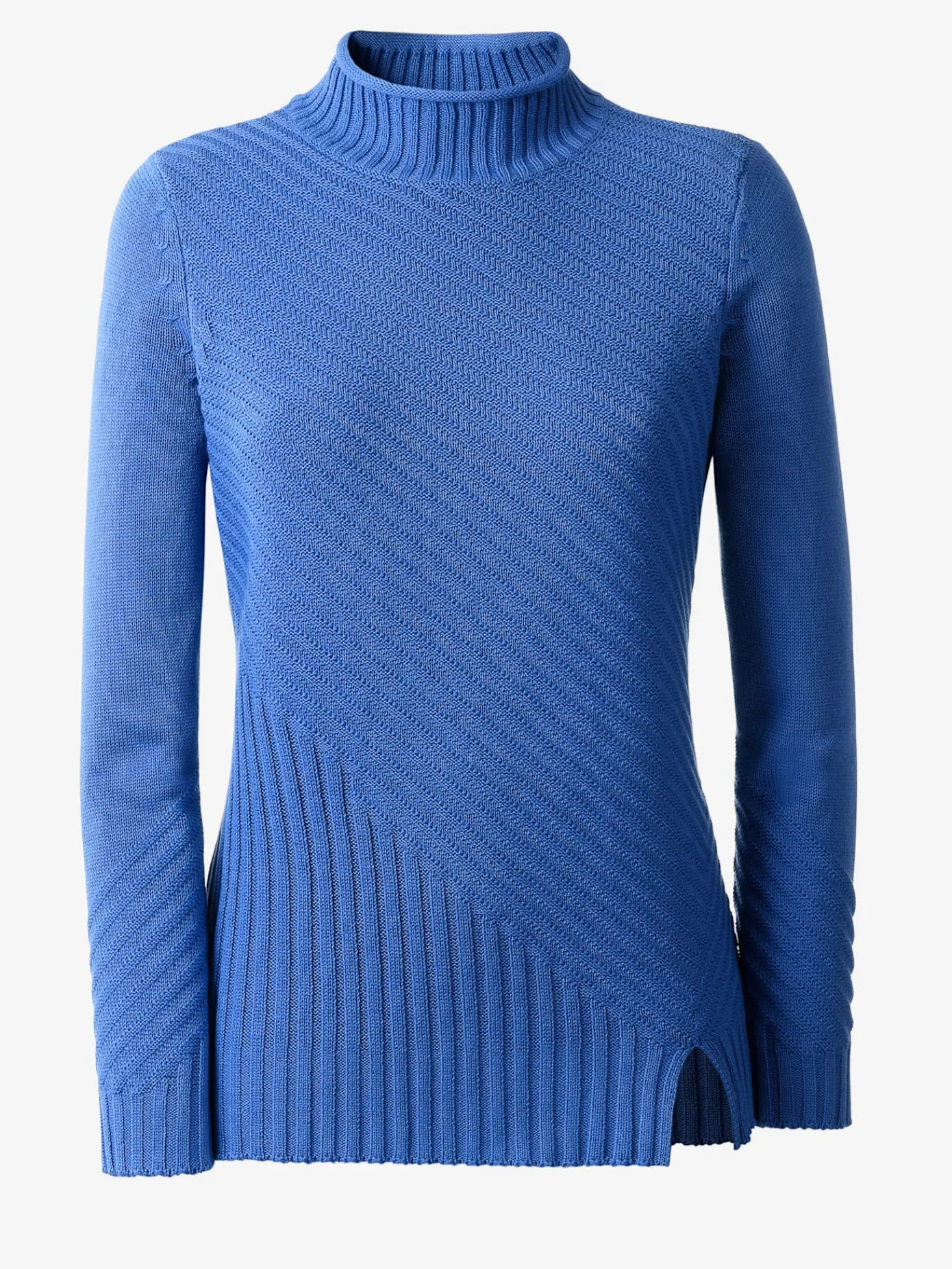 Collection L Pulls<Pull femme col montant côtelé petite fente devant